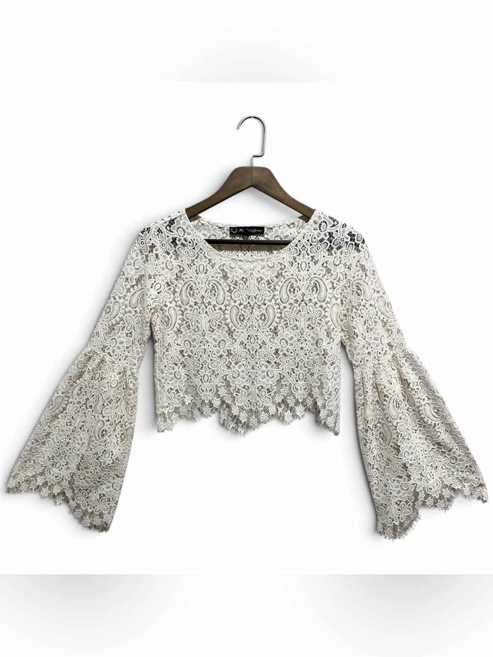 For Love & Lemons Lace Bell Sleeve Crop Top S